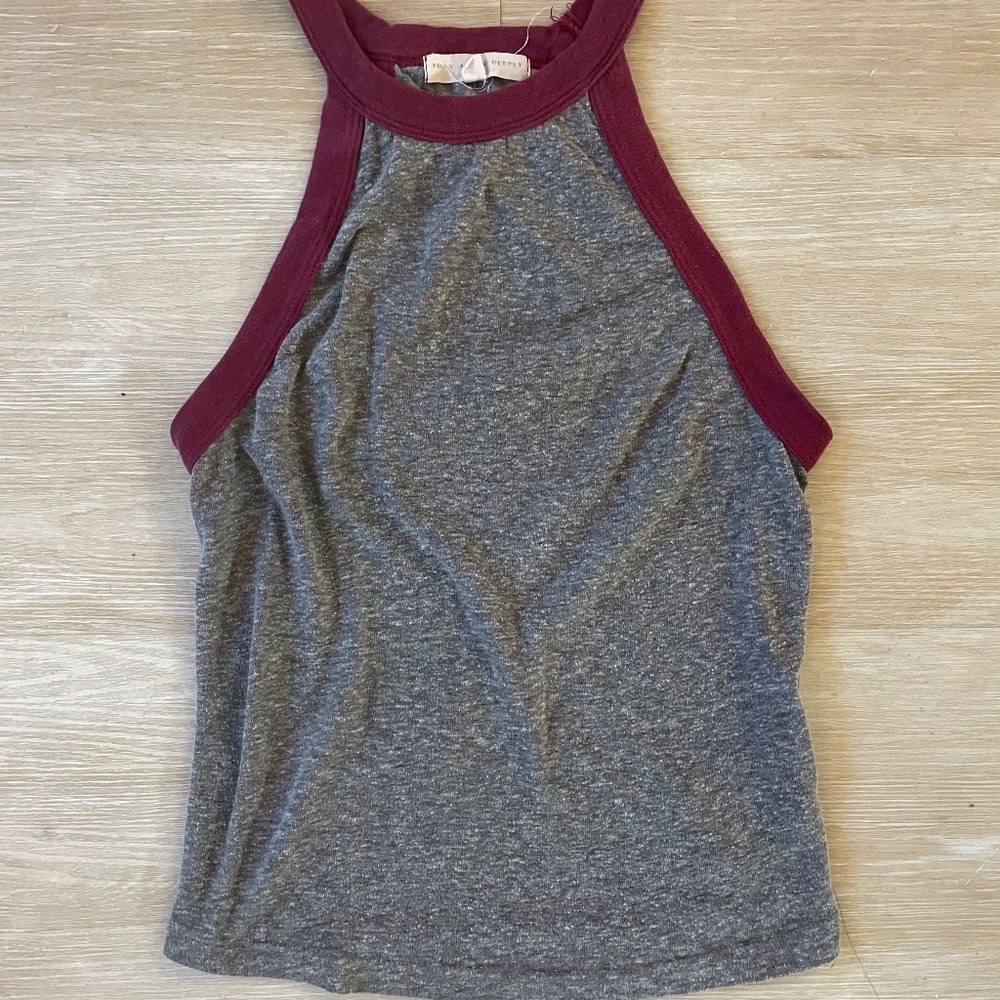 S Grey & Red High Neck Tank Top